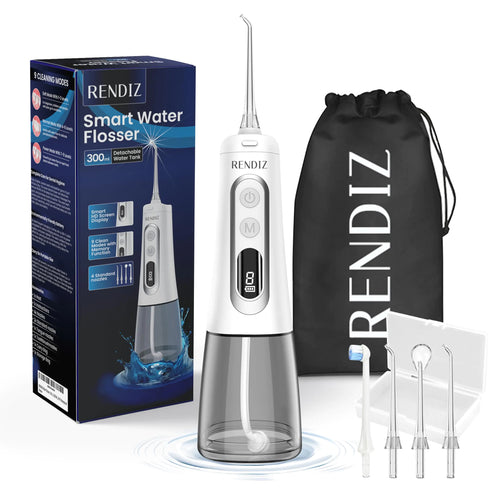 RENDIZ Water flosser 9 Modes Oral irrigator Professional Dental flosser Water Jet flosser Cordless Water flosser Large Tank 300 ML IPX7 Waterproof