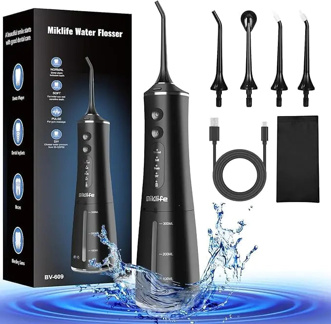 Miklife Water flosser Cordless Dental Flossers USB Rechargable Teeth Flosser Professional Electric Portable Oral Irrigator with 4 Modes